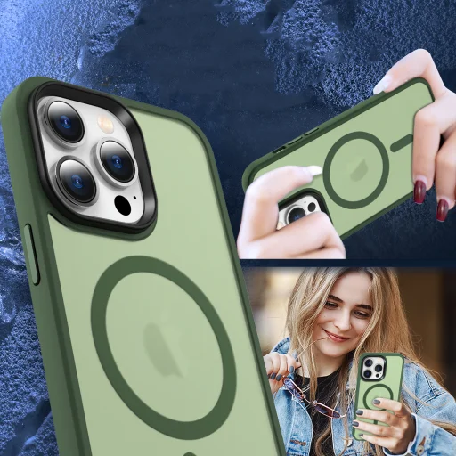 iPhone 14 Pro MagSafe-kompatibilis áttetsző matt tok sötétzöld Alphajack - 4