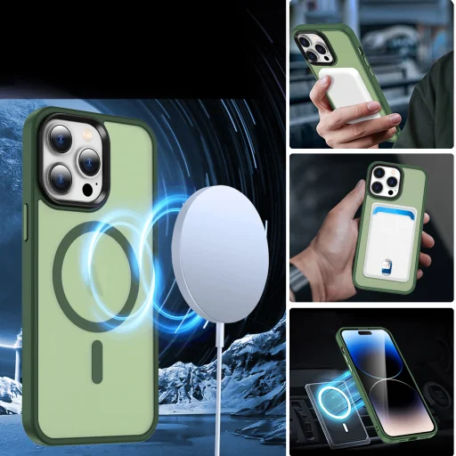 iPhone 14 Pro MagSafe-kompatibilis áttetsző matt tok sötétzöld Alphajack - 3