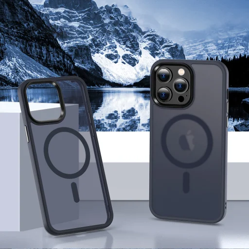 iPhone 13 Pro MagSafe-kompatibilis áttetsző matt tok kék Alphajack - 3