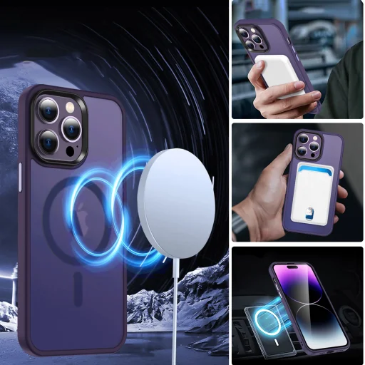 iPhone 15 Pro Max MagSafe-kompatibilis áttetsző matt tok sötétlila Alphajack - 7