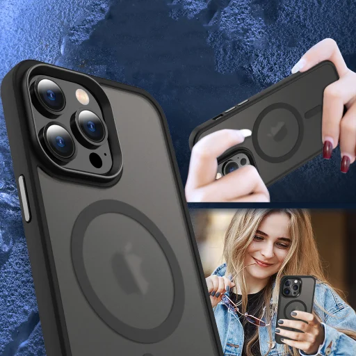 iPhone 14 Pro MagSafe-kompatibilis áttetsző matt tok fekete Alphajack - 3