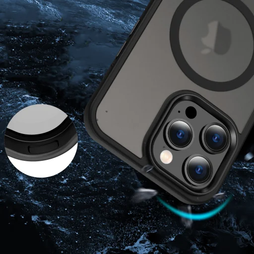 iPhone 14 Pro MagSafe-kompatibilis áttetsző matt tok fekete Alphajack - 6