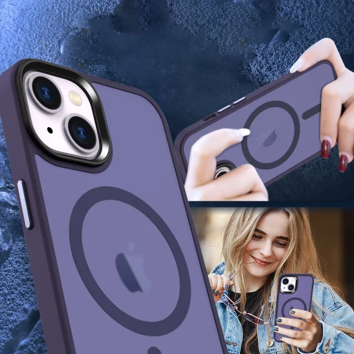 iPhone 14 Plus MagSafe-kompatibilis áttetsző matt tok sötétlila Alphajack - 3