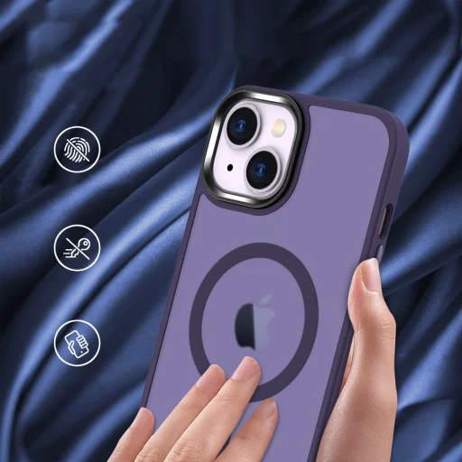 iPhone 14 Plus MagSafe-kompatibilis áttetsző matt tok sötétlila Alphajack - 4