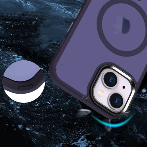 iPhone 14 Plus MagSafe-kompatibilis áttetsző matt tok sötétlila Alphajack - 5