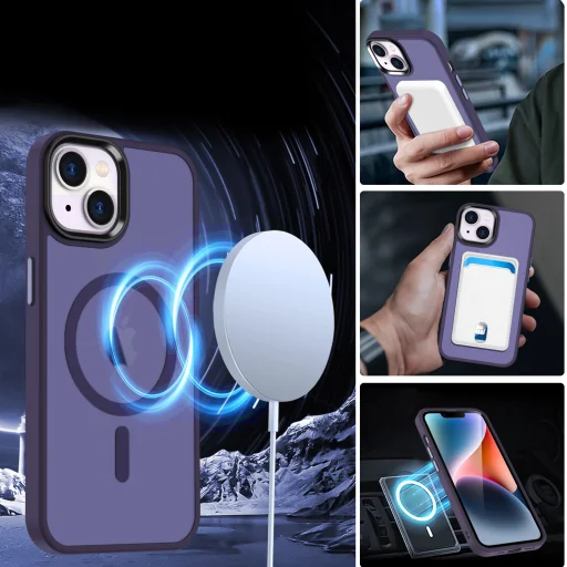 iPhone 14 Plus MagSafe-kompatibilis áttetsző matt tok sötétlila Alphajack - 7