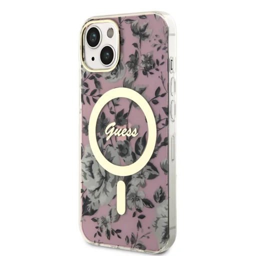 iPhone 14 Guess PC/TPU Flowers IML MagSafe kompatibilis tok rózsaszín (GUHMP14SHCFWSP) - 1