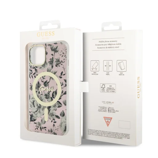 iPhone 14 Guess PC/TPU Flowers IML MagSafe kompatibilis tok rózsaszín (GUHMP14SHCFWSP) - 5