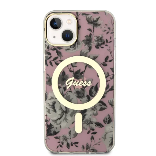 iPhone 14 Guess PC/TPU Flowers IML MagSafe kompatibilis tok rózsaszín (GUHMP14SHCFWSP) - 2