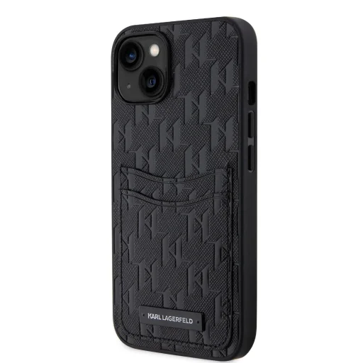iPhone 14 Karl Lagerfeld Saffiano Monogram Card tok kártyatartóval fekete (KLHCP14SSAKLHPPK) - 1