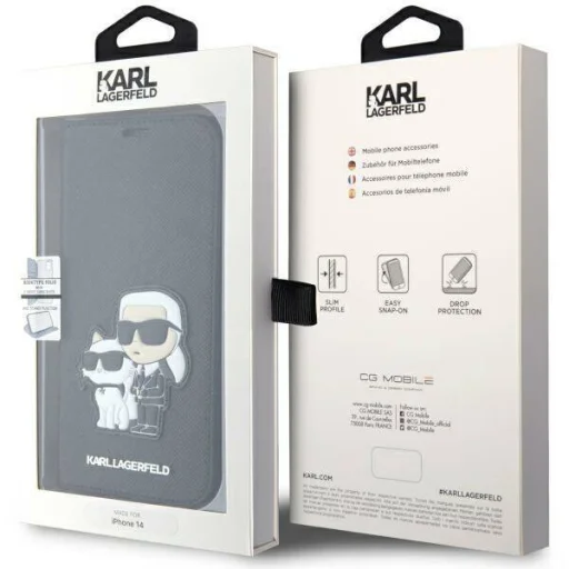 iPhone 14 Pro Karl Lagerfeld KLBKP14LSANKCPK PU Saffiano Karl és Choupette NFT fliptok fekete - 3