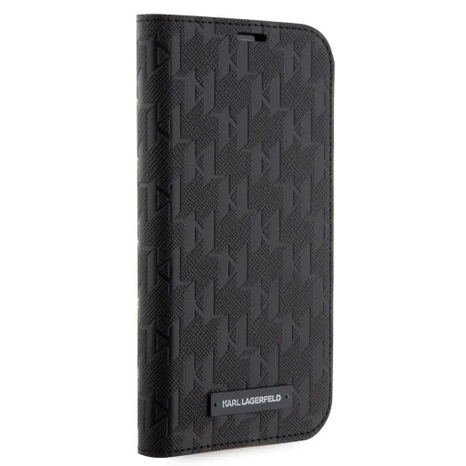 iPhone 14 Pro Karl Lagerfeld KLBKP14LSAKLHPK PU Saffiano Monogram fliptok fekete - 3