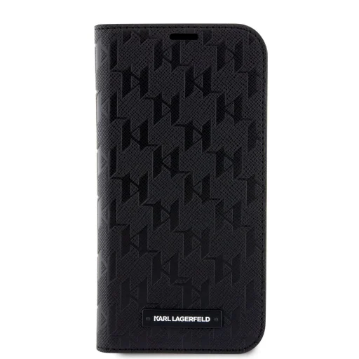 iPhone 14 Pro Karl Lagerfeld KLBKP14LSAKLHPK PU Saffiano Monogram fliptok fekete - 6