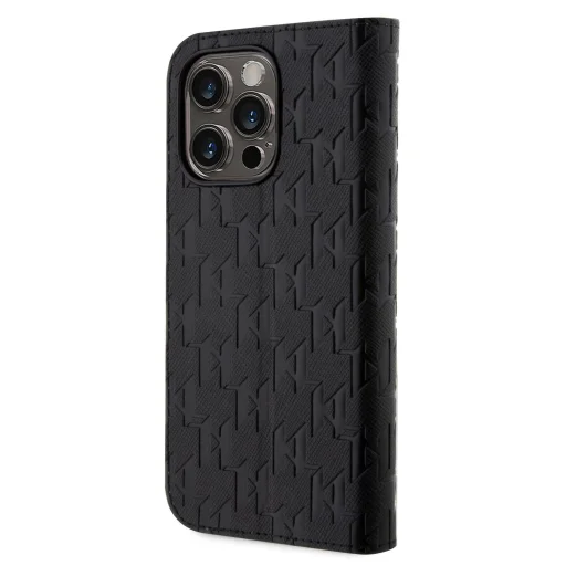 iPhone 14 Pro Karl Lagerfeld KLBKP14LSAKLHPK PU Saffiano Monogram fliptok fekete - 7