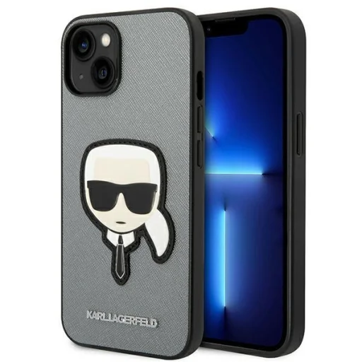 iPhone 14 Karl Lagerfeld Saffiano Head Patch telefontok ezüst (KLHCP14SSAPKHG) - 1