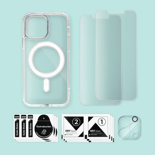 iPhone 13 Pro Max Magsafe tok + üvegfólia 2db + kamera lencse védő 9H 2.5D HD 0.33mm Alphajack - 2