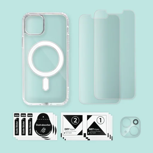 iPhone 14 Plus Magsafe tok + üvegfólia 2db + kamera lencse védő 9H 2.5D HD 0.33mm Alphajack - 2