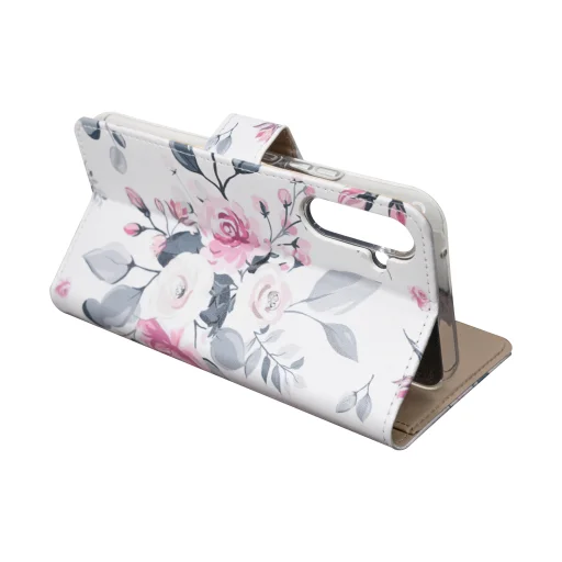 Samsung Galaxy A34 5G mágneses PU bőr fliptok kártyatartóval fehér, virágmintás Alphajack - 4