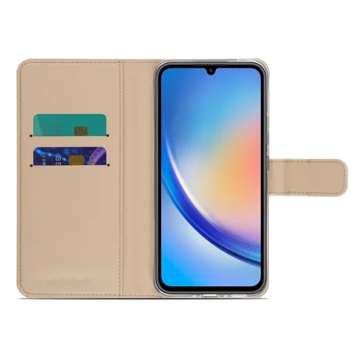 Samsung Galaxy A34 5G mágneses PU bőr fliptok kártyatartóval fehér, virágmintás Alphajack - 3