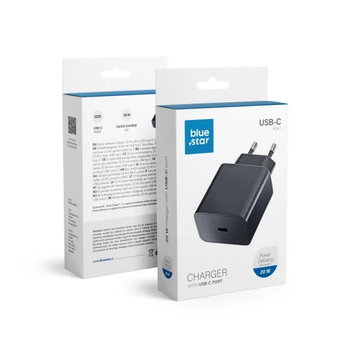 Blue Star hálózati töltő adapter USB C 3A 20W PD QC 4.0 fekete - 2