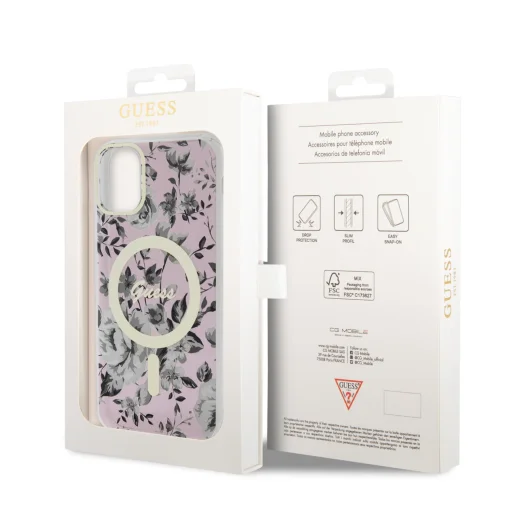 iPhone 11 Guess PC/TPU Flowers IML MagSafe kompatibilis tok rózsaszín (GUHMN61HCFWSP) - 6