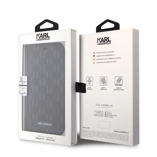 iPhone 11 Karl Lagerfeld PU Saffiano Monogram fliptok fekete (KLBKN61SAKLHPK) - 7