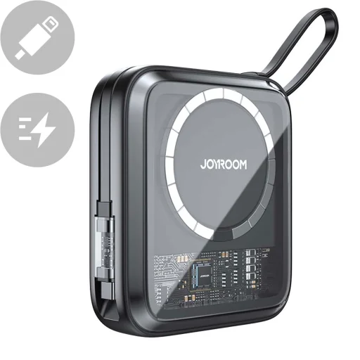 Joyroom Icy Powerbank indukciós töltéssel 10000mAh 22.5W beépített USB-C kábellel fekete (JR-L006) - 1