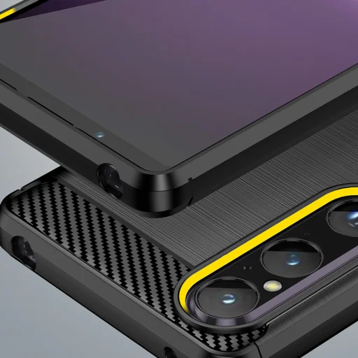 Sony Xperia 1 V Carbon szénszál mintájú TPU tok fekete - 3