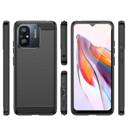 Xiaomi Redmi A11/Poco C55/Redmi 12C Carbon szénszál mintájú TPU tok fekete - 5