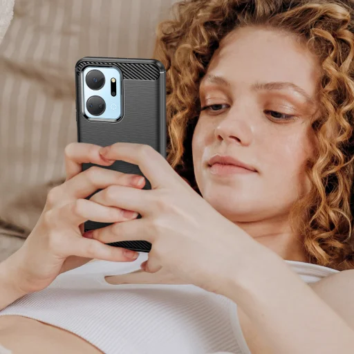 Honor Play 40 Plus/Honor X7a Carbon szénszál mintájú TPU tok fekete - 2