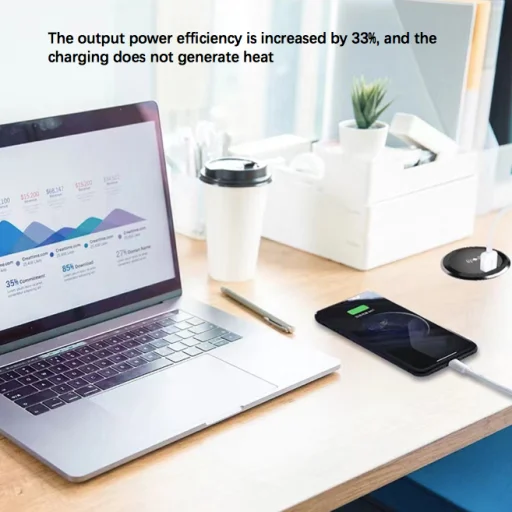 Bútorba építhető 10W vezeték nélküli töltő, USB porttal fekete - 5