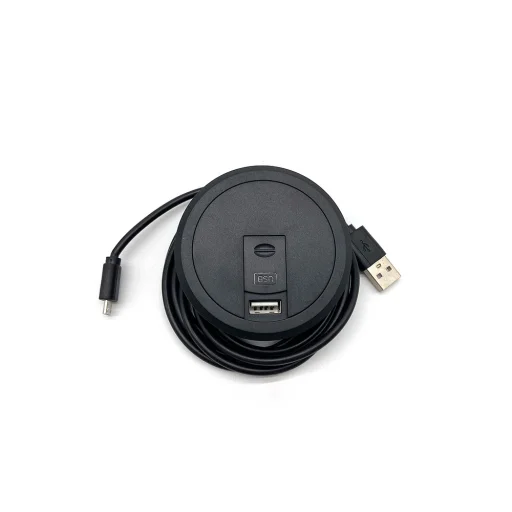 Bútorba építhető 10W vezeték nélküli töltő, USB porttal fekete - 1