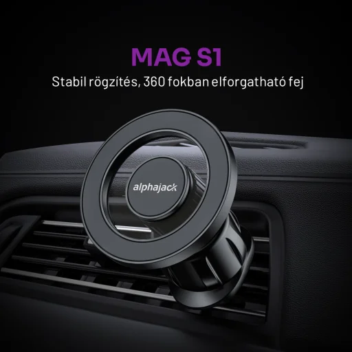 Alphajack MAG S1 mágneses telefontartó szellőzőre (Magsafe kompatibilis) autós - 5
