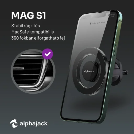Alphajack MAG S1 mágneses telefontartó szellőzőre (Magsafe kompatibilis) autós - 4