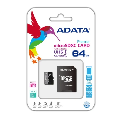 ADATA Memóriakártya MicroSDXC 64GB + Adapter UHS-I CL10 (50/10) - 1