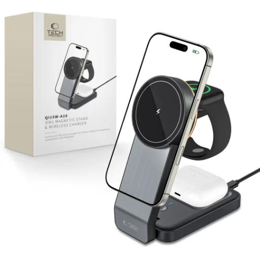 Tech-Protect QI15W-A28 3 az 1-ben vezeték nélküli mágneses töltő fekete - 7