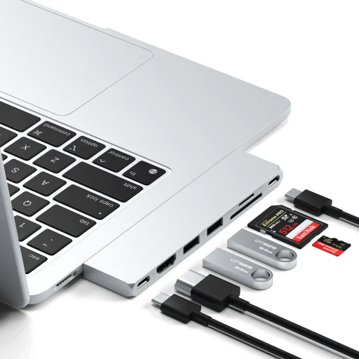 Satechi PRO HUB SLIM (1xUSB4, 1xHDMI, 2xUSB-A, SD/MicroSD, UHS-I akár 104MB/s, SD/SDHC/SDXC 2TB-ig, 1xUSB-C) - ezüst - 4