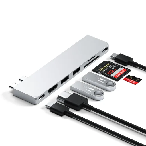 Satechi PRO HUB SLIM (1xUSB4, 1xHDMI, 2xUSB-A, SD/MicroSD, UHS-I akár 104MB/s, SD/SDHC/SDXC 2TB-ig, 1xUSB-C) - ezüst - 5