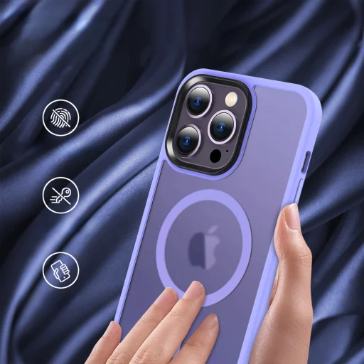 iPhone 15 Plus MagSafe-kompatibilis áttetsző matt tok világoslila Alphajack - 6