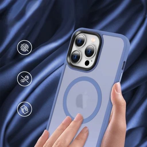 iPhone 15 Pro Max MagSafe-kompatibilis áttetsző matt tok égkék Alphajack - 6