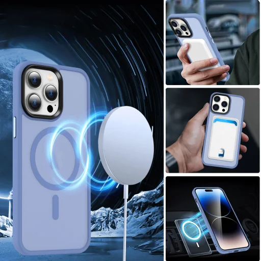 iPhone 15 Pro Max MagSafe-kompatibilis áttetsző matt tok égkék Alphajack - 3