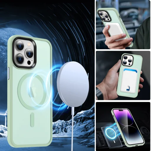 iPhone 15 Pro Max MagSafe-kompatibilis áttetsző matt tok világoszöld Alphajack - 3