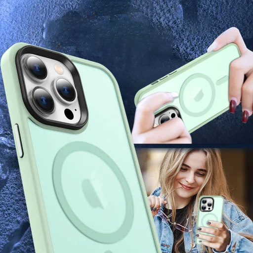 iPhone 15 Pro Max MagSafe-kompatibilis áttetsző matt tok világoszöld Alphajack - 6