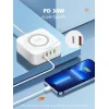 LDNIO vezeték nélküli indukciós töltő, hálózati USB töltő AW004, 3x USB + USB-C, 32W fehér thumbnail
