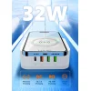LDNIO vezeték nélküli indukciós töltő, hálózati USB töltő AW004, 3x USB + USB-C, 32W fehér thumbnail