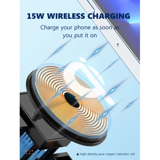 LDNIO vezeték nélküli indukciós töltő, hálózati USB töltő AW004, 3x USB + USB-C, 32W fehér - 8