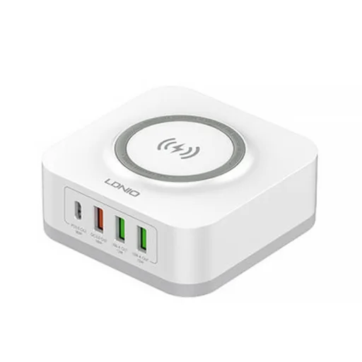 LDNIO vezeték nélküli indukciós töltő, hálózati USB töltő AW004, 3x USB + USB-C, 32W fehér - 2