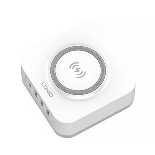 LDNIO vezeték nélküli indukciós töltő, hálózati USB töltő AW004, 3x USB + USB-C, 32W fehér - 3