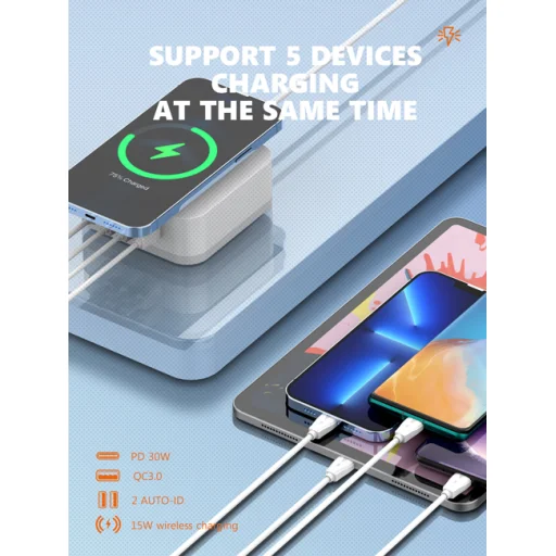 LDNIO vezeték nélküli indukciós töltő, hálózati USB töltő AW004, 3x USB + USB-C, 32W fehér - 5