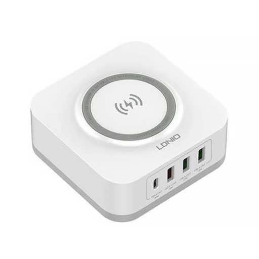 LDNIO vezeték nélküli indukciós töltő, hálózati USB töltő AW004, 3x USB + USB-C, 32W fehér - 1